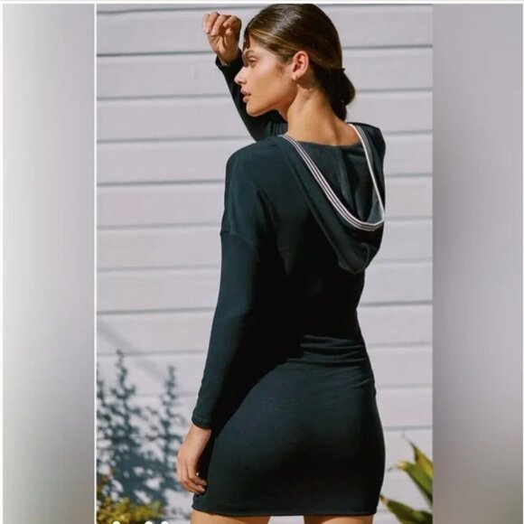 Anthropologie Daily Practice Ruched Knit Hooded Mini Dress Long Sleeves - Picture 3 of 10